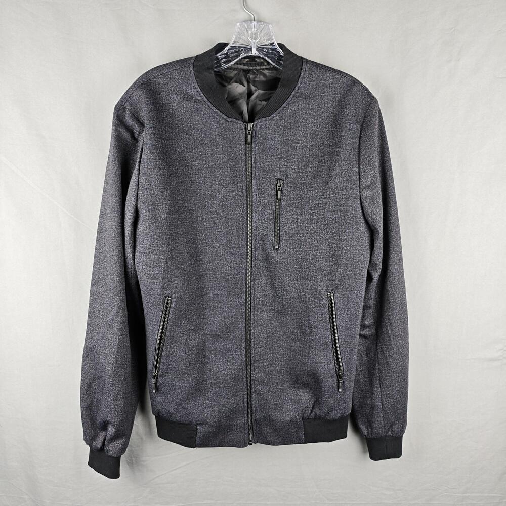 Topman Jacket Mens 38 Gray Bomber Full Zip Lined Zipper Pockets Casual Polyester
